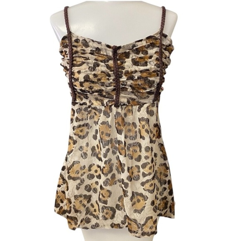 Gimmicks Festival Summer Concert Animal Leopard Print Sheer Mesh Cami Tank Med